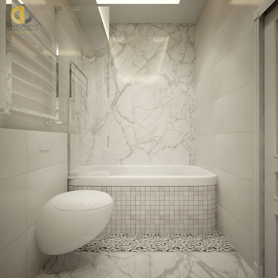 Дизайн интерьера ванной в трёхкомнатной квартире 63 кв.м в стиле неоклассика 1
