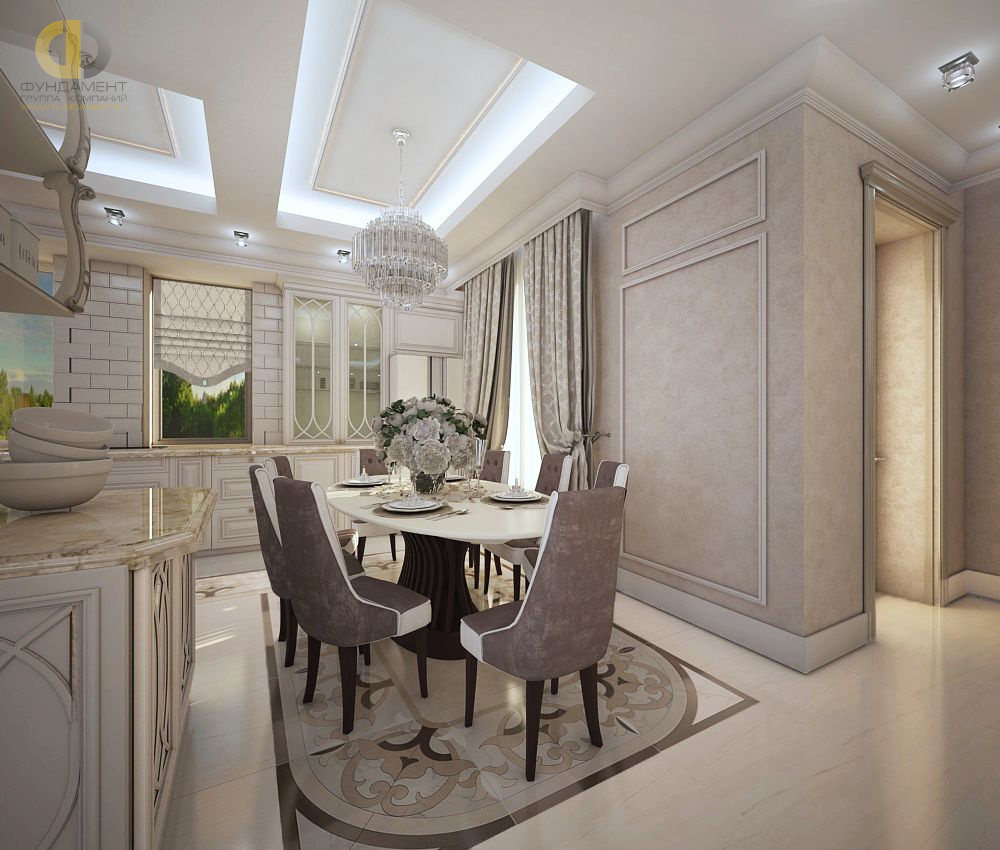 Дизайн интерьера кухни в доме 323 кв.м в классическом стиле8
