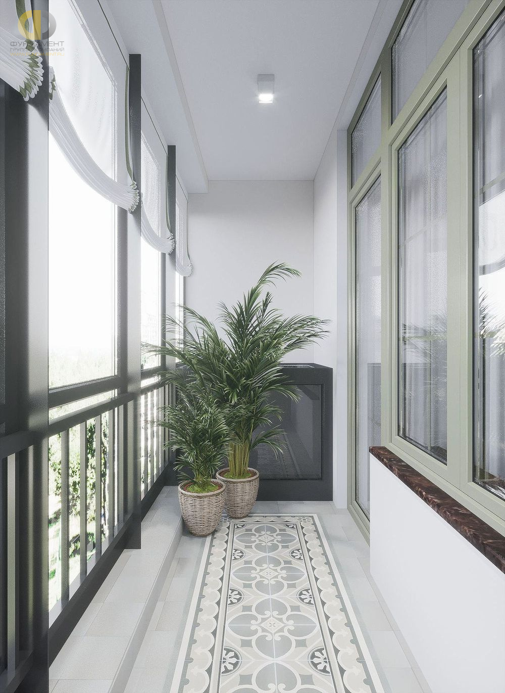 Дизайн интерьера балкона в 4-комнатной квартире 120 кв. м в стиле эклектика  – фото 110