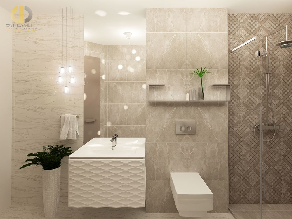 Дизайн интерьера ванной в 4-комнатной квартире 144 кв. м в современном стиле