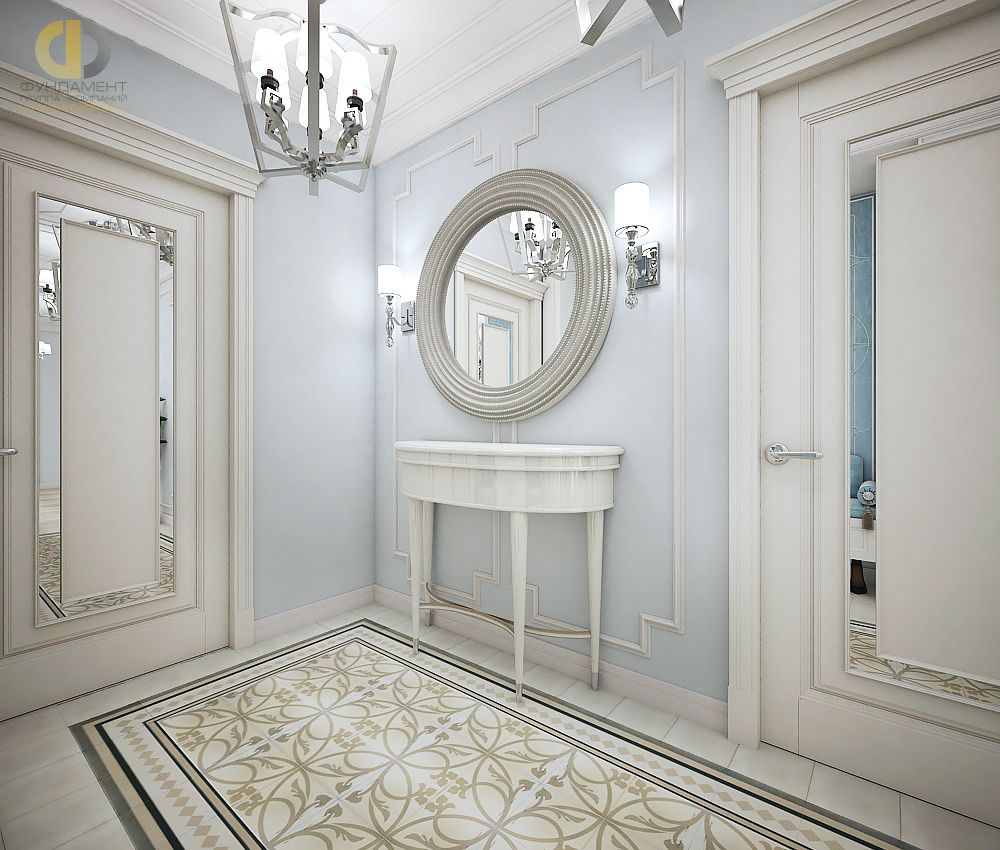 Дизайн интерьера коридора в четырёхкомнатной квартире 127 кв.м в стиле неоклассика4