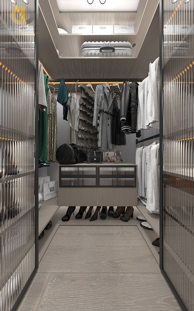 Дизайн интерьера гардероба в трёхкомнатной квартире 101 кв. м в современном стиле  – фото 181
