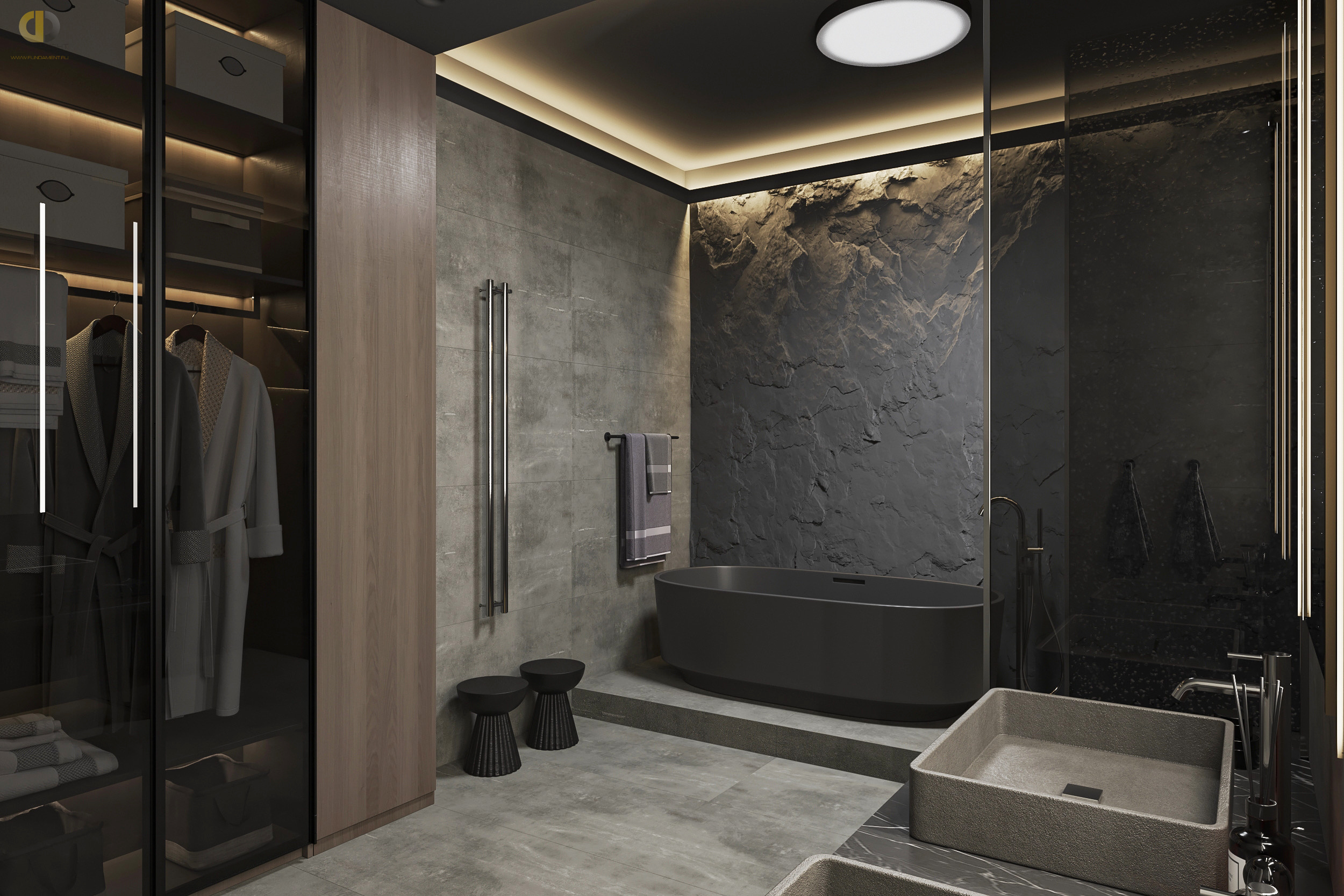 Дизайн ванной в черном цвете - фото
