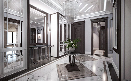 Дизайн интерьера коридора в четырехкомнатной квартире 276 кв.м в стиле ар-деко