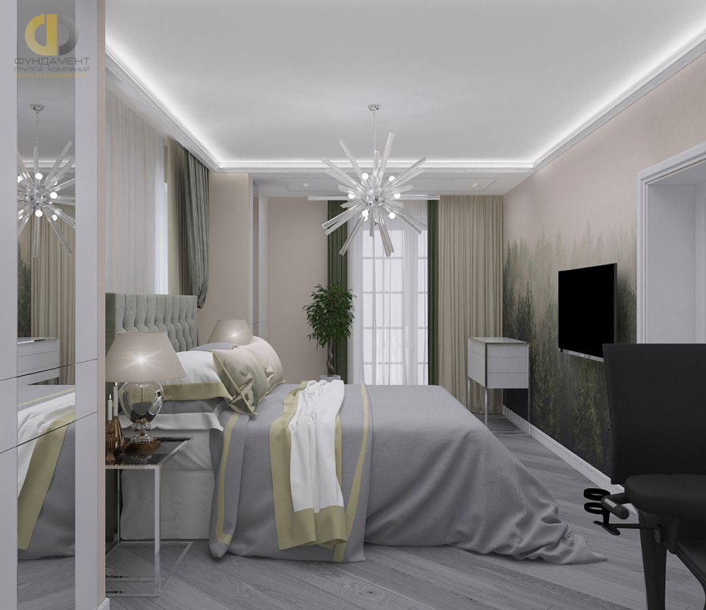 Дизайн интерьера спальни в доме 190 кв.м в стиле современная классика