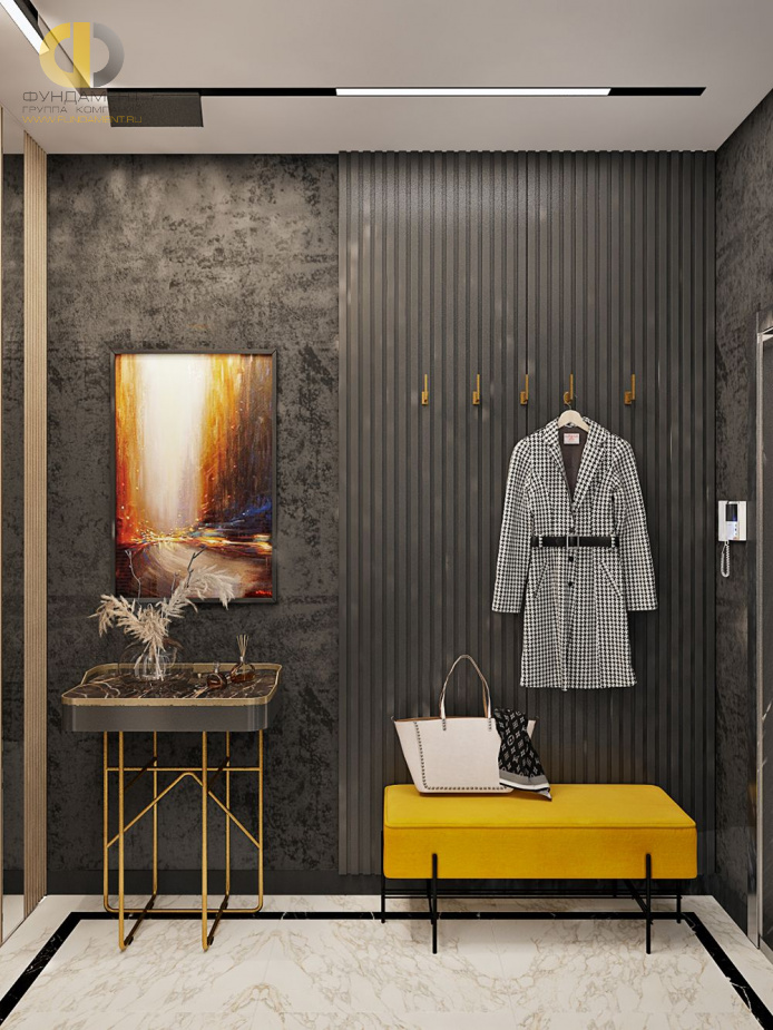 Дизайн интерьера коридора в трёхкомнатной квартире 99 кв. м в стиле эклектика 1