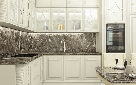 Дизайн интерьера кухни в двухуровневой квартире 118 кв.м в стиле неоклассика с элементами ар-деко 12