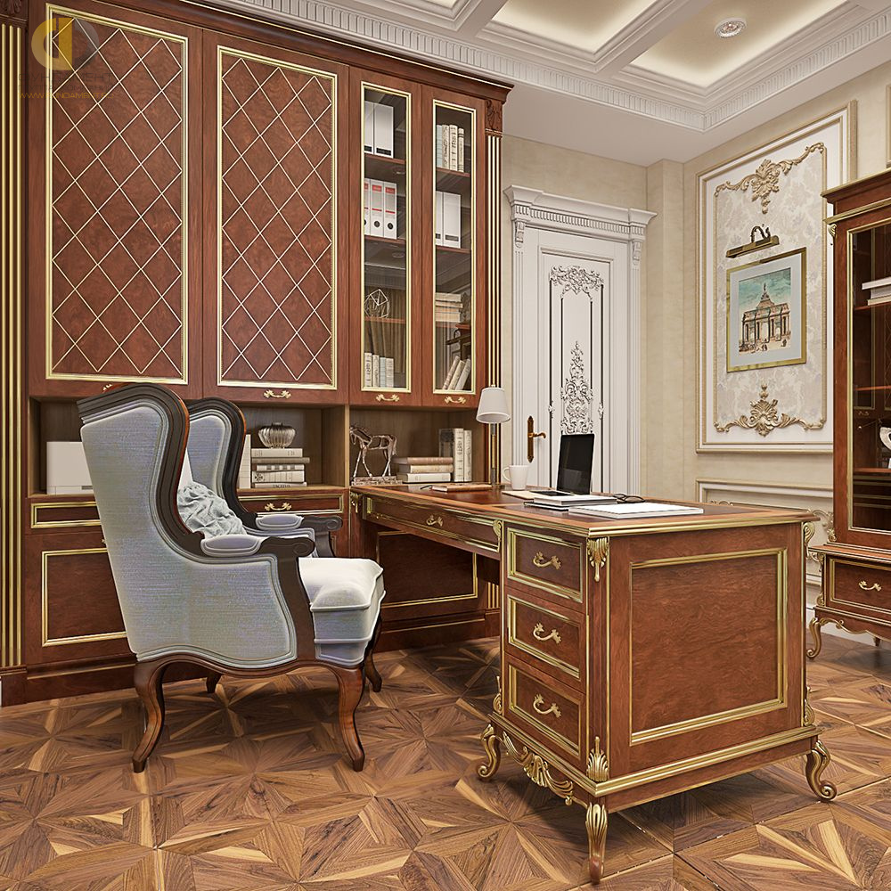 Дизайн интерьера кабинета в четырёхкомнатной квартире 144 кв. м в стиле классицизм  – фото 213