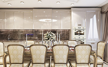 Дизайн интерьера столовой в шестикомнатной квартире 167 кв.м в стиле неоклассика с элементами ар-деко