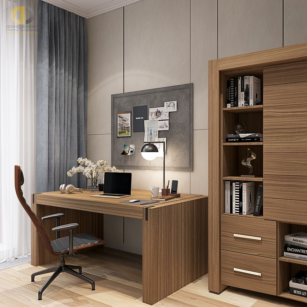 Дизайн интерьера кабинета в трёхкомнатной квартире 135 кв.м в современном стиле – фото 230