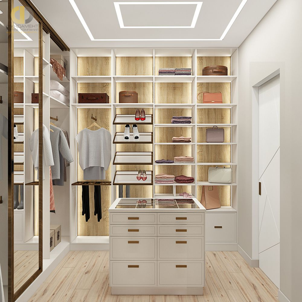 Дизайн интерьера гардероба в трёхкомнатной квартире 135 кв.м в современном стиле – фото 189
