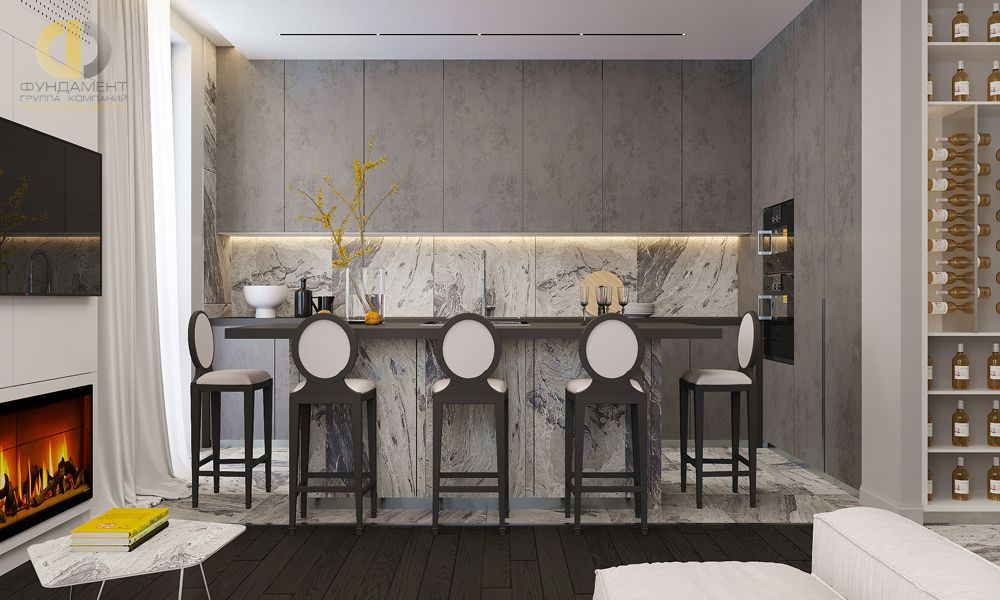 Дизайн интерьера кухни в двухкомнатной квартире 65 кв.м в стиле неоклассика8