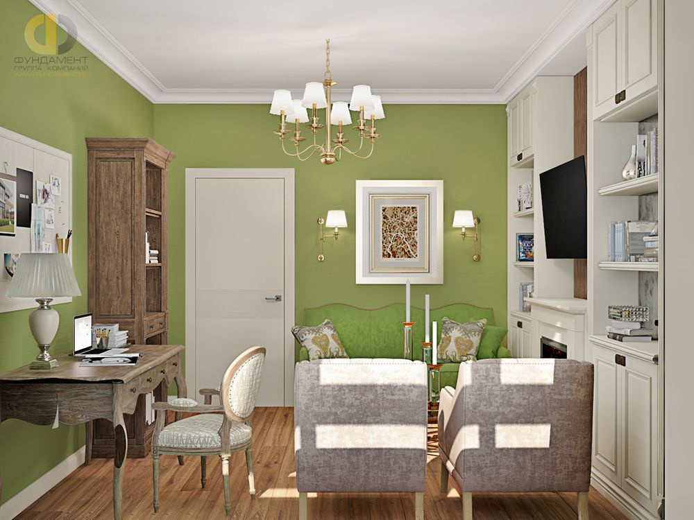 Дизайн кабинета в зеленом цвете - фото