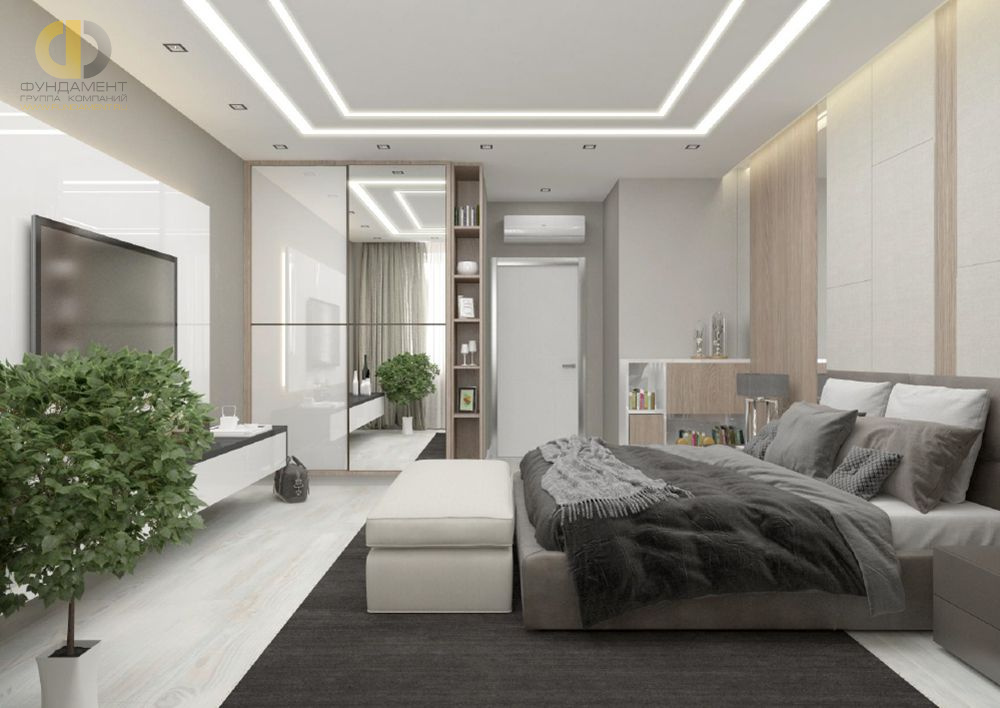 Дизайн интерьера спальни в трёхкомнатной квартире в эко-стиле