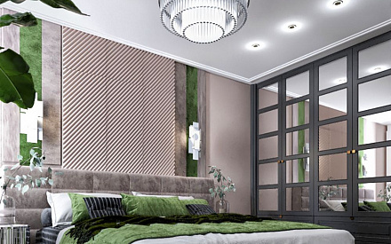 Дизайн интерьера спальни в трёхкомнатной квартире 96 кв.м в стиле неоклассика 4