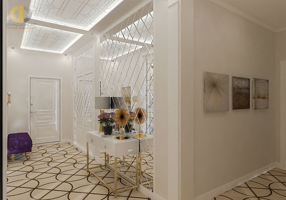 Дизайн интерьера коридора в трёхкомнатной квартире 103 кв.м в стиле эклектика3