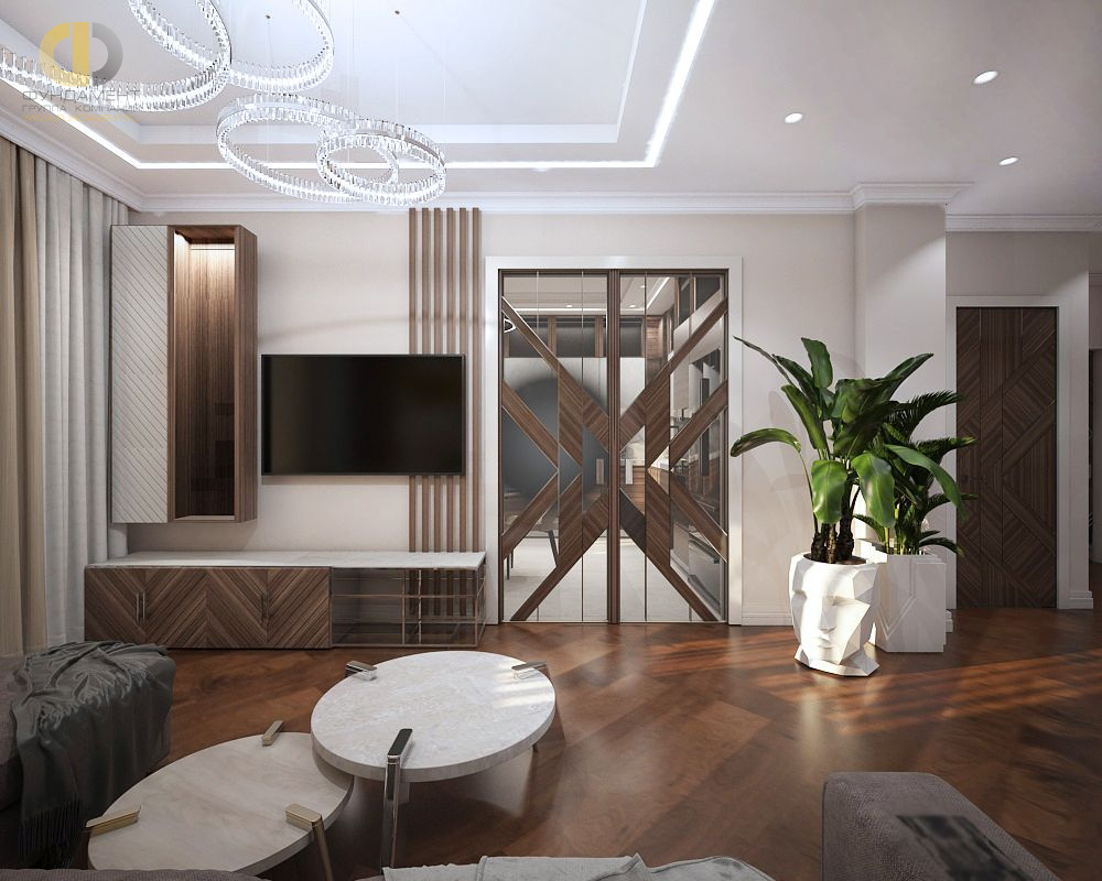 Дизайн интерьера гостиной в четырёхкомнатной квартире 115 кв.м в современном стиле4
