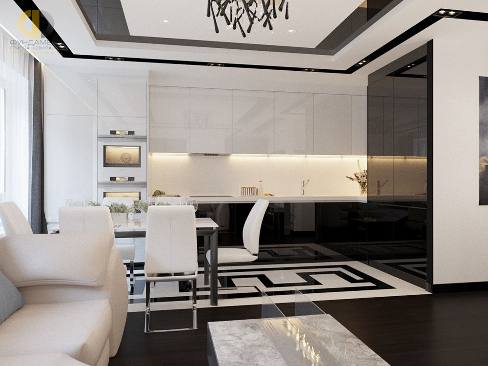 Дизайн интерьера кухни в 4-комнатной квартире 93 кв.м в современном стиле