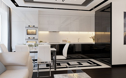 Дизайн интерьера кухни в 4-комнатной квартире 93 кв.м в современном стиле