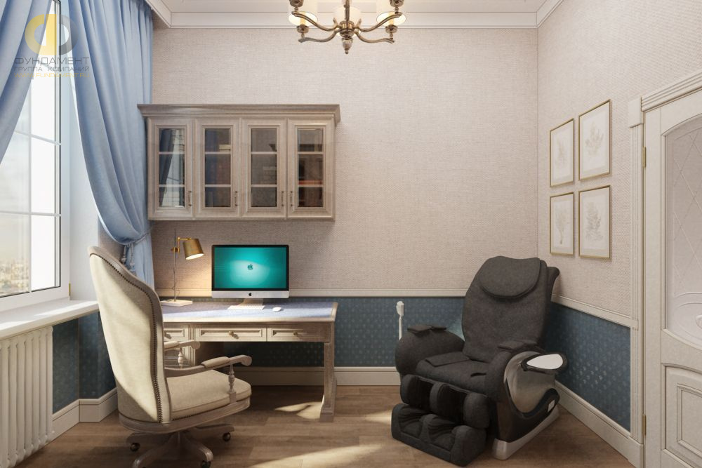 Дизайн кабинета в 6-комнатной квартире 150 кв. м в стиле эклектика