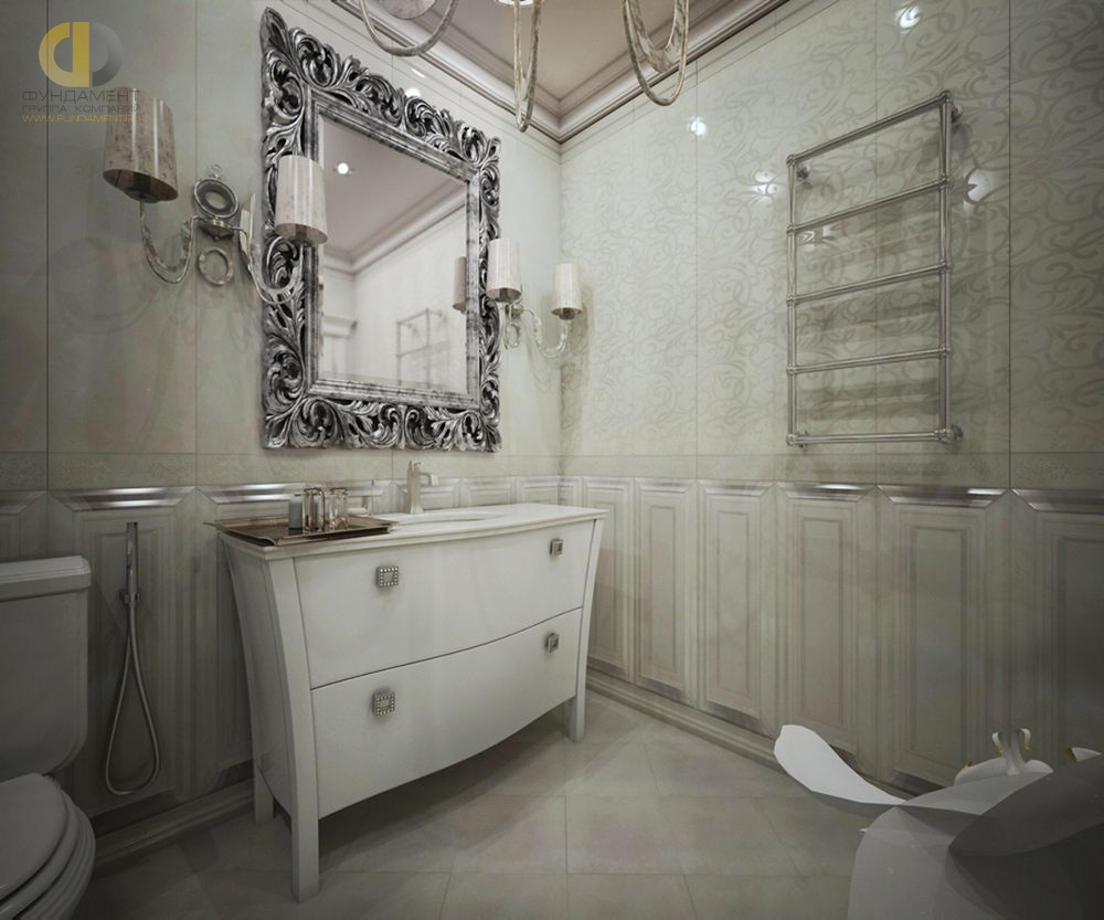 Дизайн ванной в 3-комнатной квартире в стиле американская классика