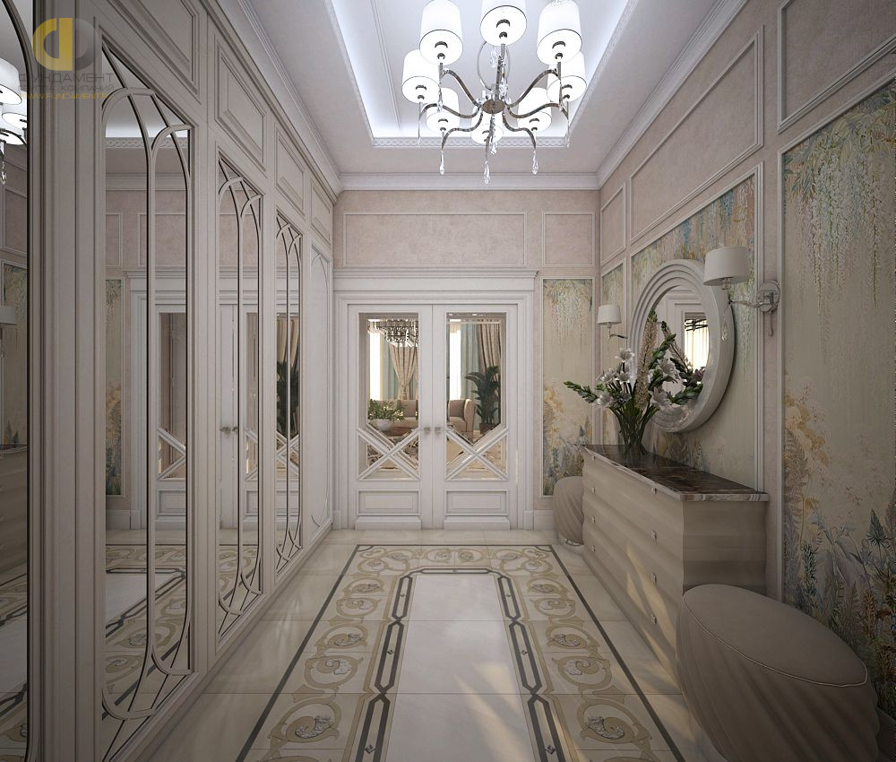 Дизайн интерьера коридора в доме 323 кв.м в классическом стиле3