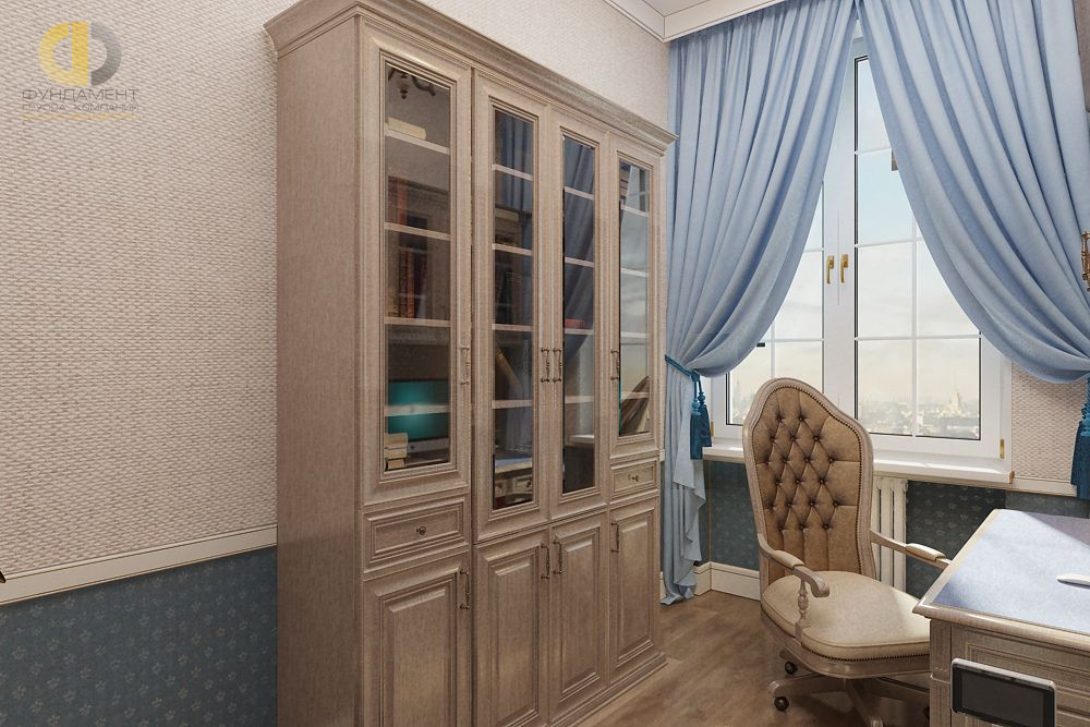 Дизайн кабинета в 6-комнатной квартире 150 кв. м в стиле эклектика Дизайн кабинета в 6-комнатной квартире 150 кв. м в стиле эклектика