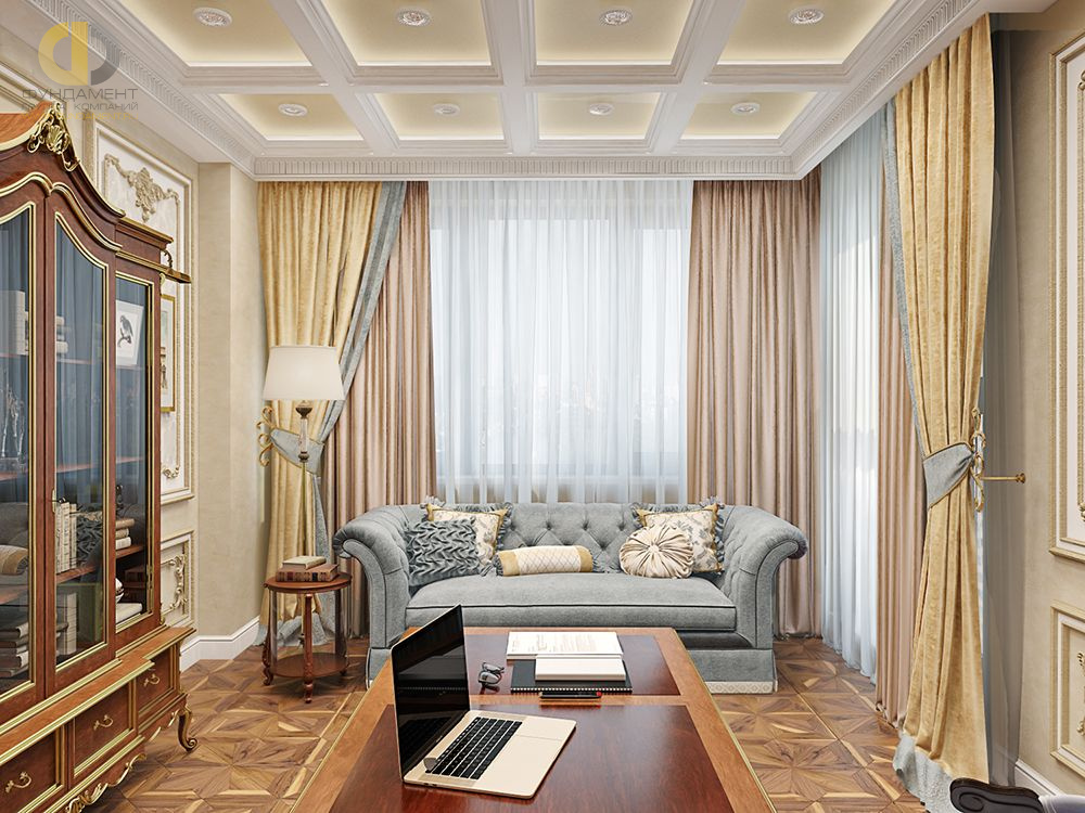 Дизайн интерьера кабинета в четырёхкомнатной квартире 144 кв. м в стиле классицизм 12