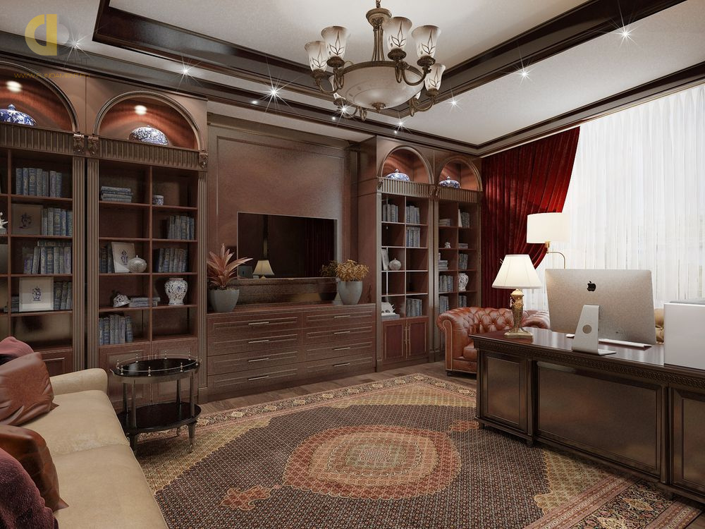 Дизайн интерьера кабинета в четырёхкомнатной квартире 163 кв.м в классическом стиле7