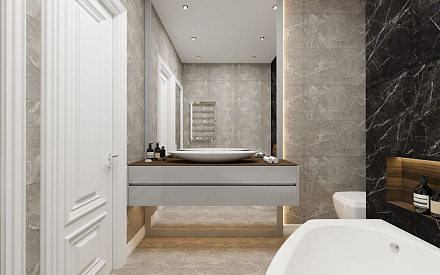 Дизайн интерьера ванной в трёхкомнатной квартире 87 кв.м в современном стиле