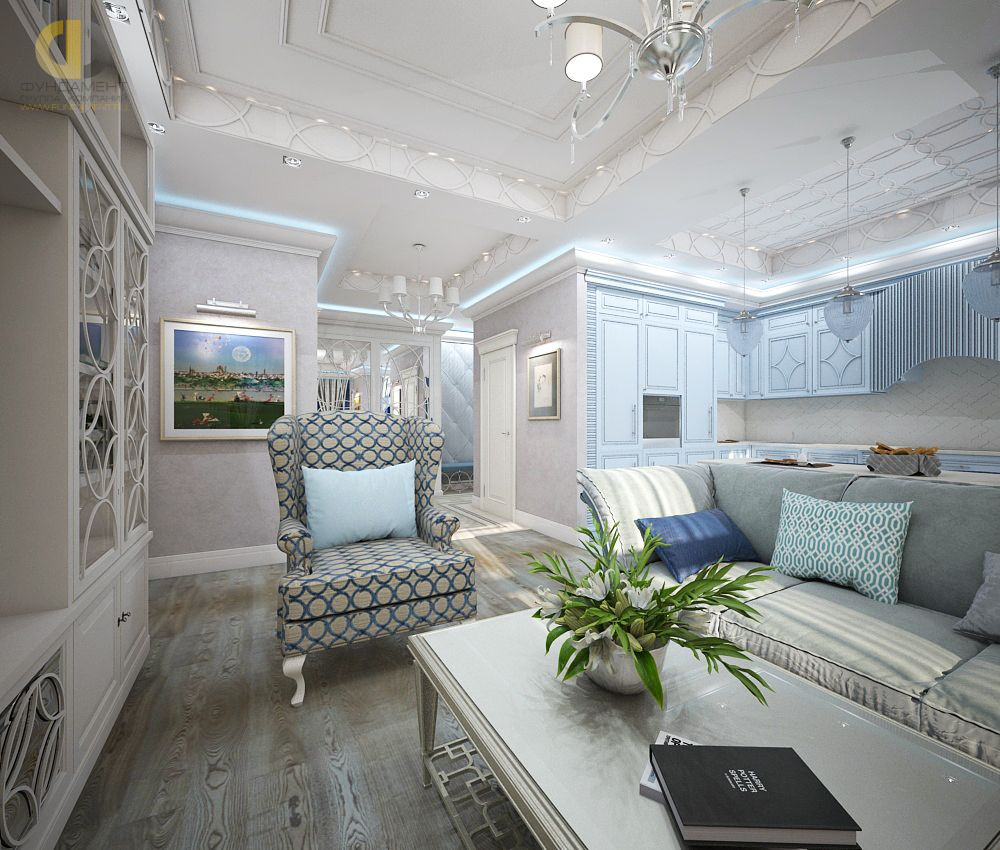 Дизайн гостиной в 3-комнатной квартире в стиле американская классика