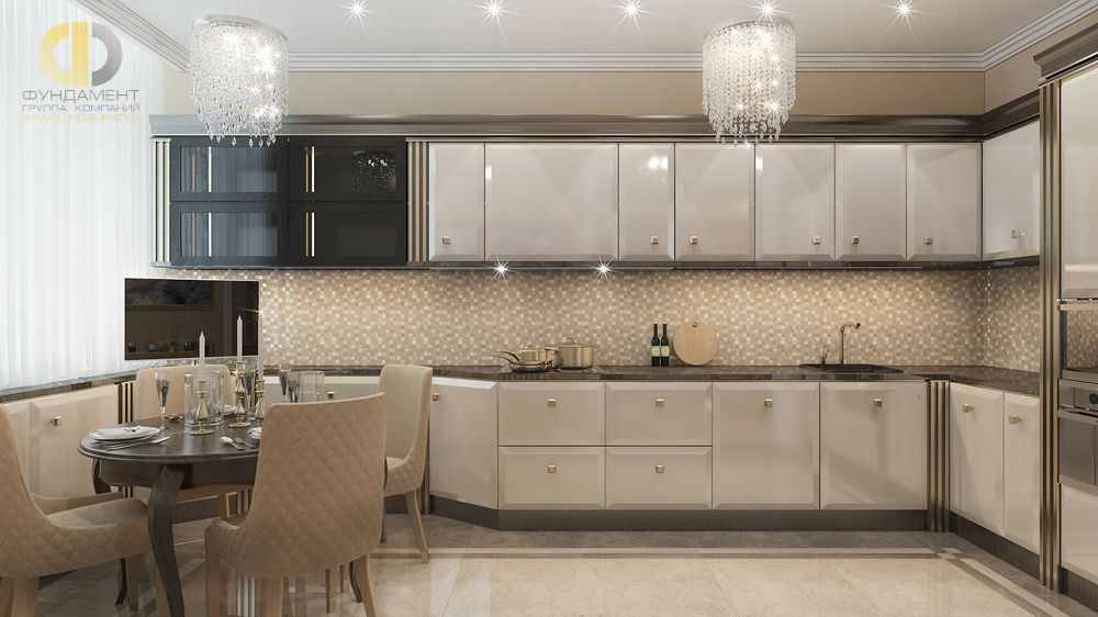 Дизайн интерьер кухни в пятикомнатной квартире 127 кв.м в стиле современная классика