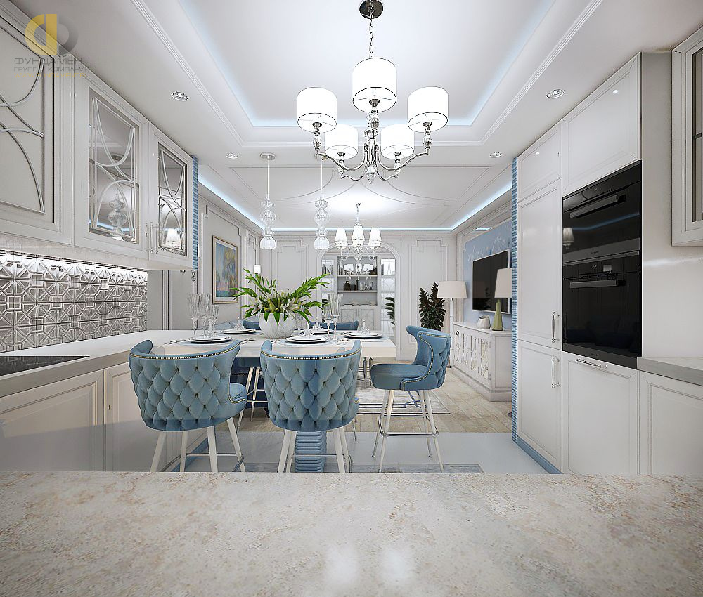 Дизайн интерьера кухни в четырёхкомнатной квартире 127 кв.м в стиле неоклассика13