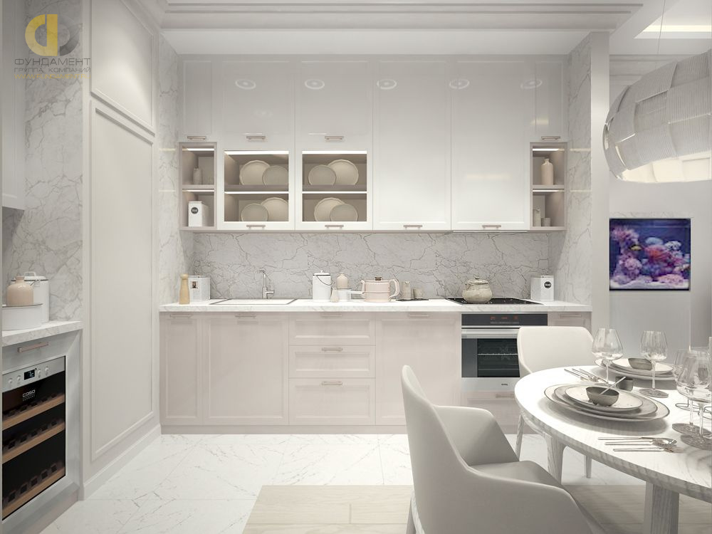 Дизайн интерьера кухни в трёхкомнатной квартире 63 кв.м в стиле неоклассика 11