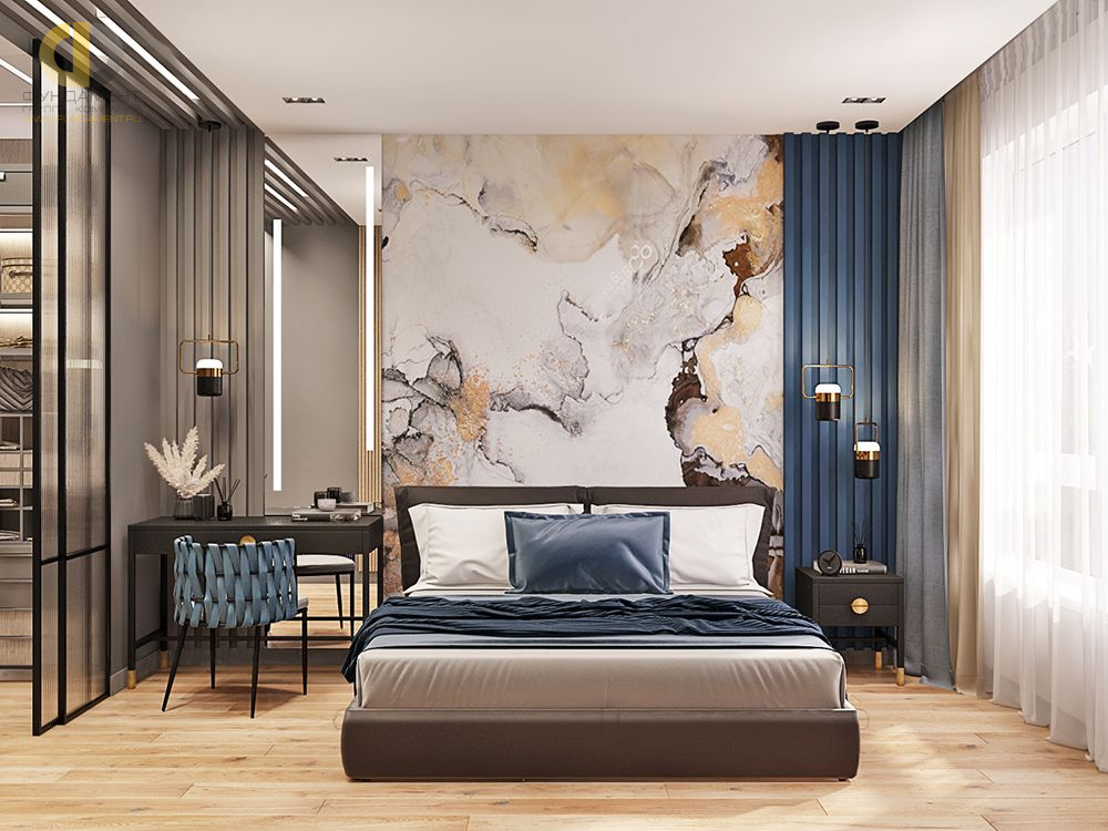 Дизайн интерьера спальни в трёхкомнатной квартире 99 кв. м в стиле эклектика 30