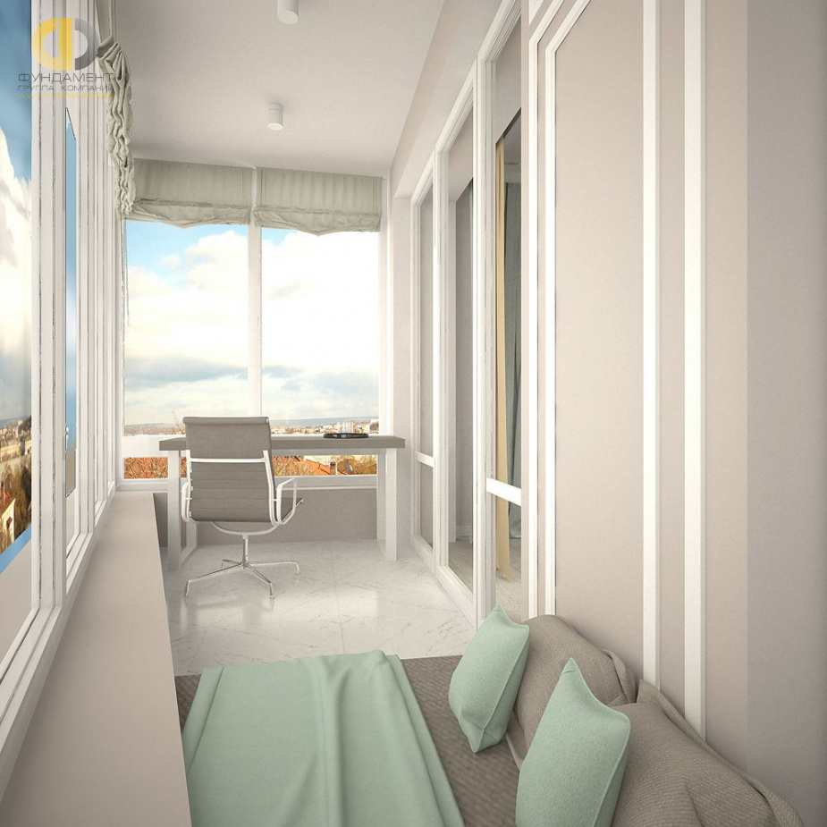 Дизайн интерьера балкона в трёхкомнатной квартире 70 кв.м в стиле неоклассика2