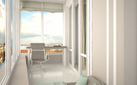 Дизайн интерьера балкона в трёхкомнатной квартире 70 кв.м в стиле неоклассика2