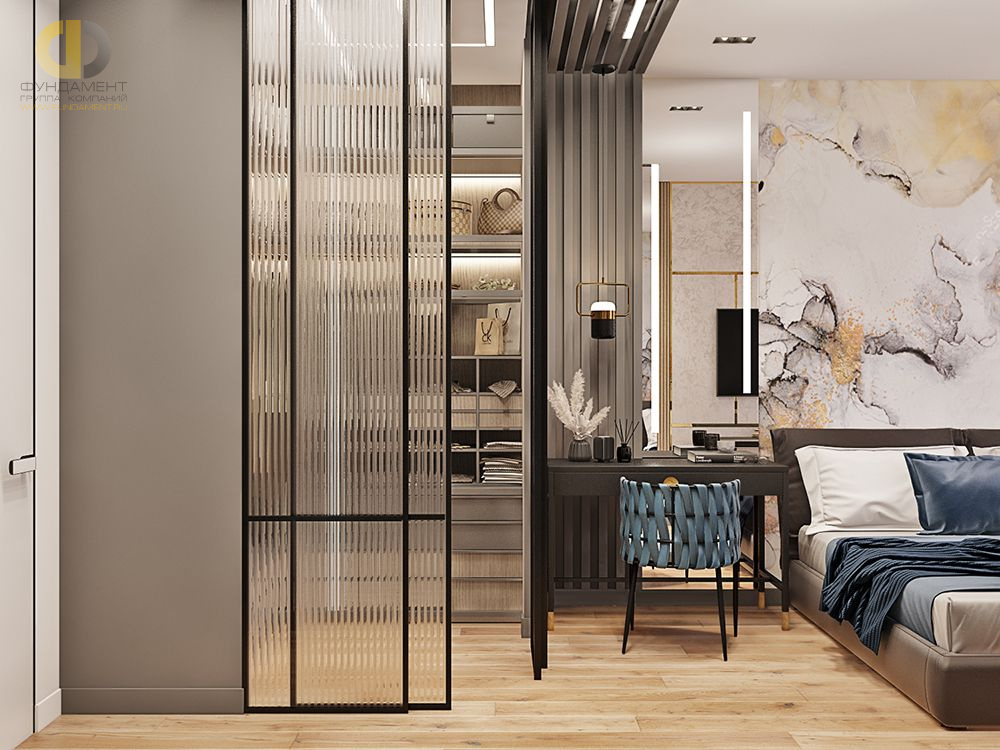 Дизайн интерьера спальни в трёхкомнатной квартире 99 кв. м в стиле эклектика 34