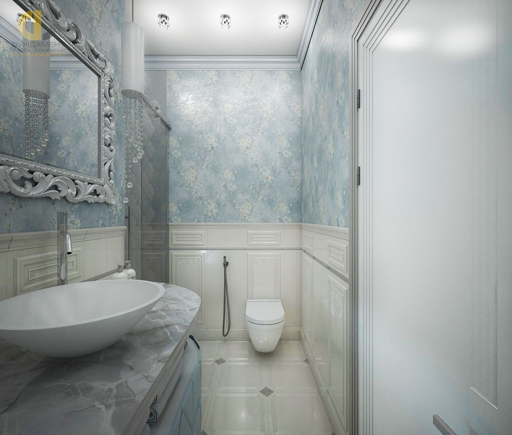 Дизайн интерьера ванной в трёхкомнатной квартире 103 кв.м в стиле хай-тек