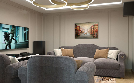 Дизайн интерьера гостиной в 3-комнатной квартире 72 кв.м в современном стиле