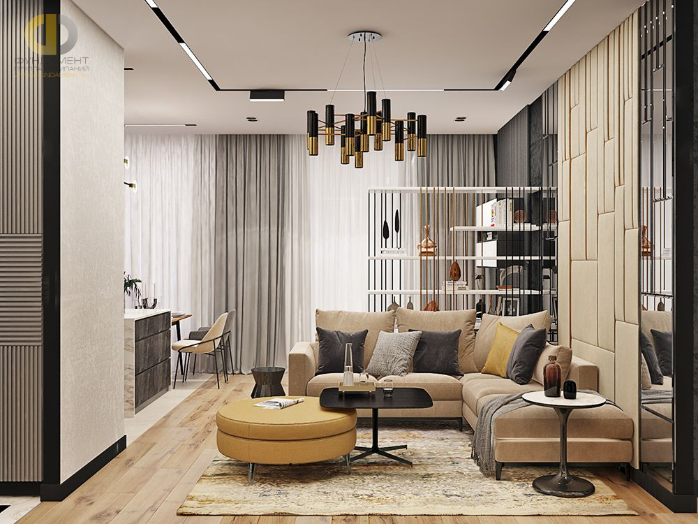 Дизайн интерьера гостиной в трёхкомнатной квартире 99 кв. м в стиле эклектика 10