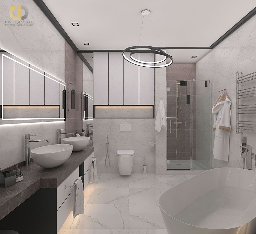 Дизайн интерьера ванной в трёхкомнатной квартире 132 кв.м в современном стиле 30