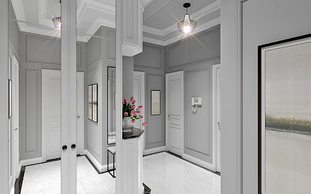 Дизайн интерьера коридора в 3-комнатной квартире 81 кв. м в стиле неоклассика