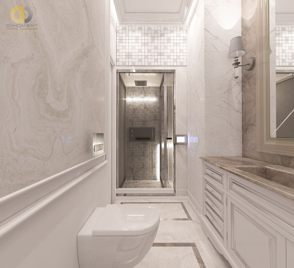 Дизайн интерьера ванной в четырёхкомнатной квартире 165 кв.м в классическом стиле с элементами лофт5