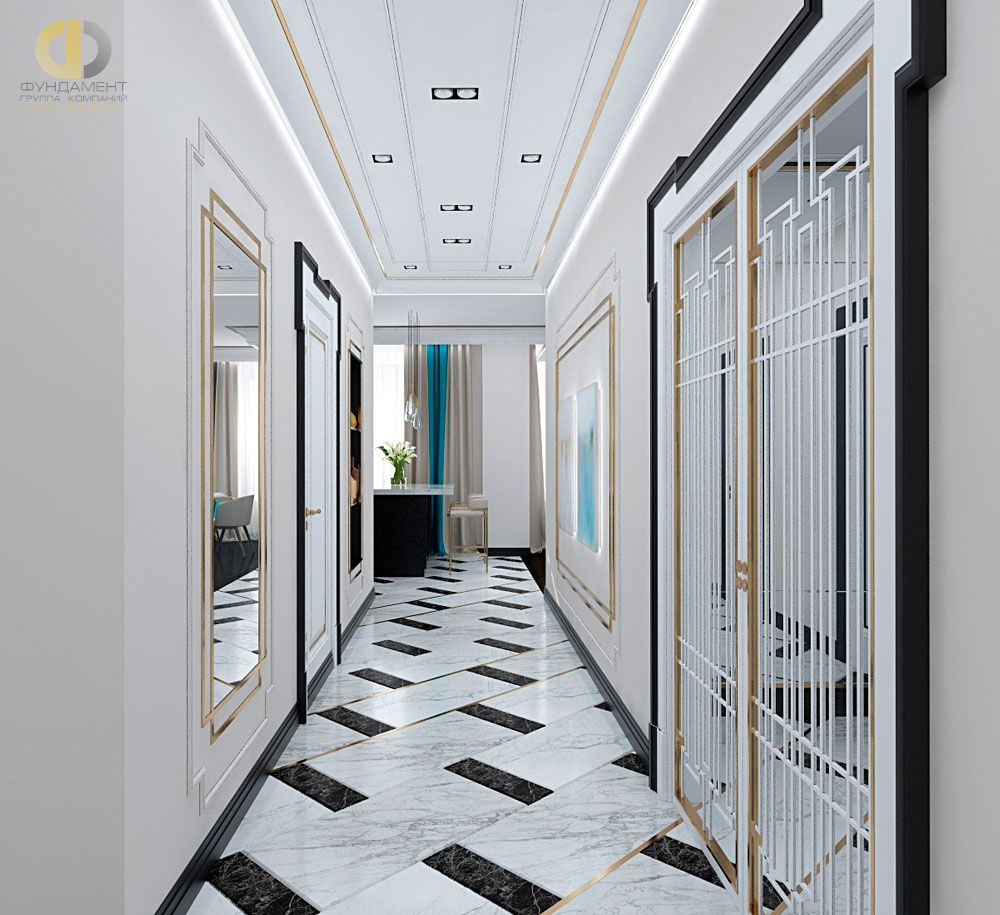 Дизайн интерьера коридора в трёхкомнатной квартире 132 кв.м в современном стиле 7