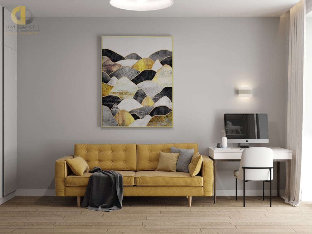 Дизайн гостиной в желтом цвете - фото