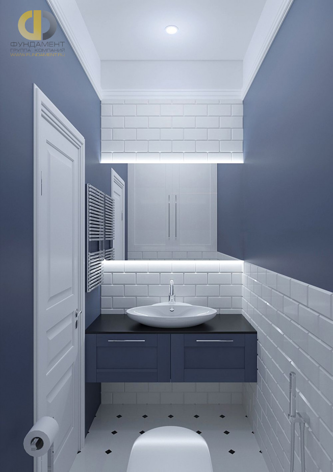 Дизайн интерьера ванной в доме 190 кв.м в стиле современная классика