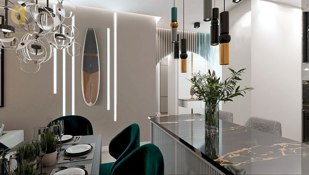 Дизайн интерьера кухни в трёхкомнатной квартире 101 кв. м в современном стиле 3