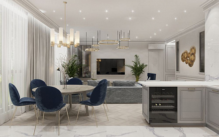 Дизайн интерьера кухни в пятикомнатной квартире 155 кв.м в стиле неоклассика5