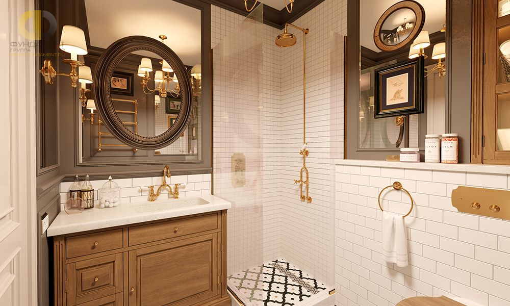 Дизайн интерьера ванной в четырехкомнатной квартире 123 кв.м в классическом стиле